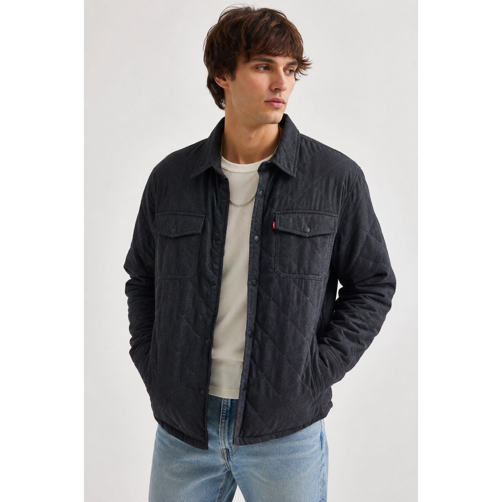 Levi's Quilted Shirt Jacket Gray Snap & Zip Front Shacket‎ Large Fall Casual